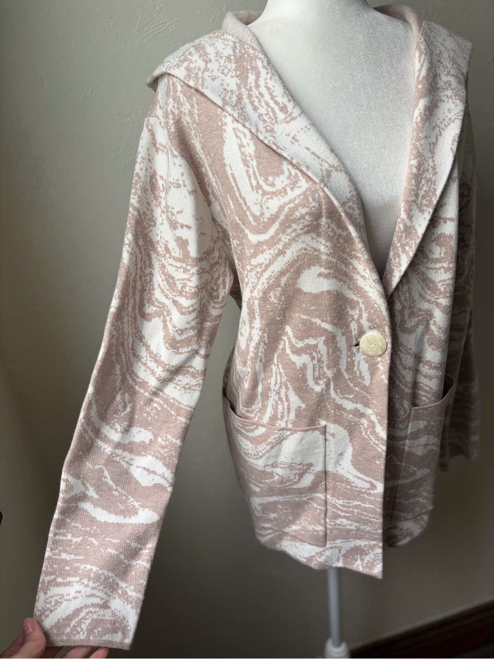 Christian Siriano New York Blush Taupe Marbled Hooded Cardigan Medium - Picture 3 of 10